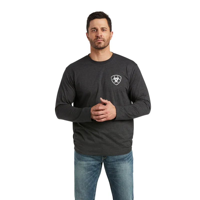 'Ariat' Men's Ariat Flag Grayscale Long Sleeve Tee - Charcoal Heather