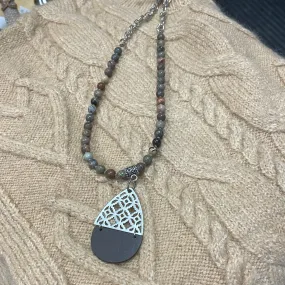 Artistic Jasper with Silver Screen & Leather Necklace