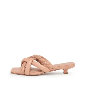 Ash Nolita Nude Braided Criss Cross Straps Slip On Open Toe Kitten Heel Sandals