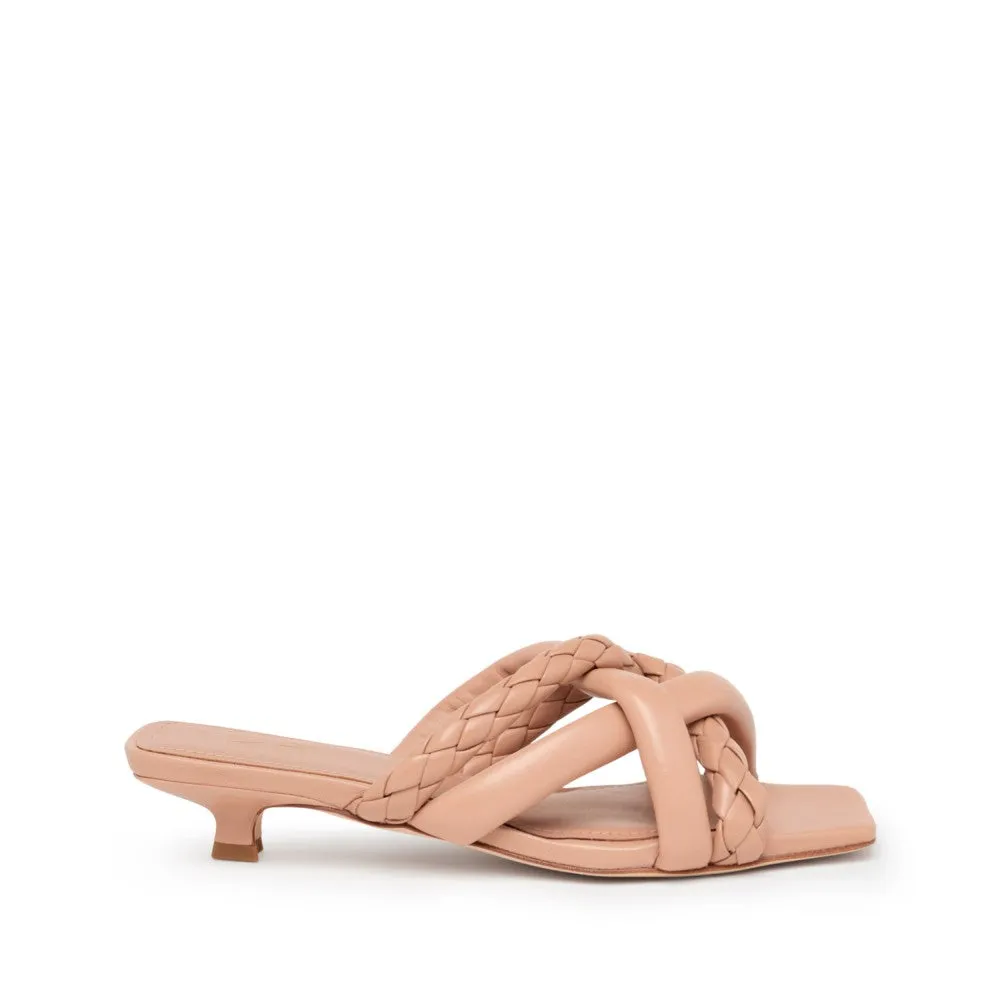 Ash Nolita Nude Braided Criss Cross Straps Slip On Open Toe Kitten Heel Sandals