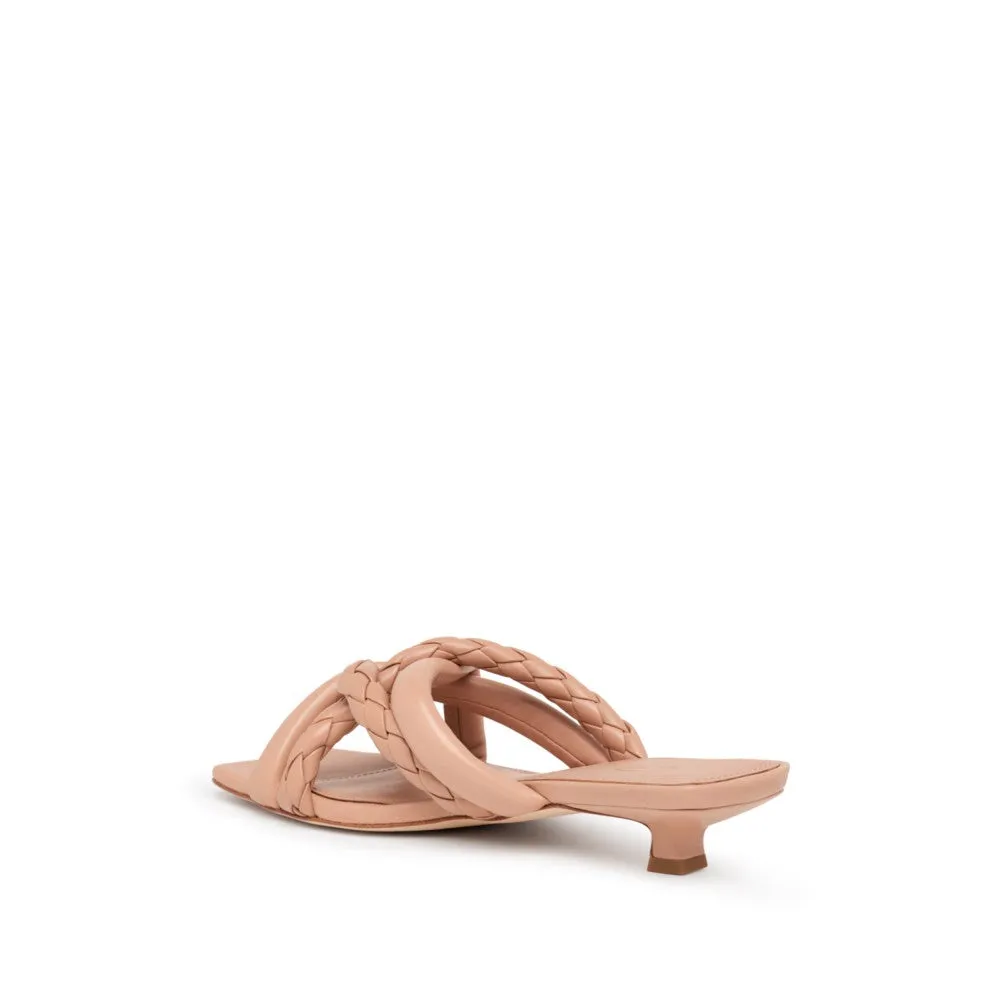 Ash Nolita Nude Braided Criss Cross Straps Slip On Open Toe Kitten Heel Sandals