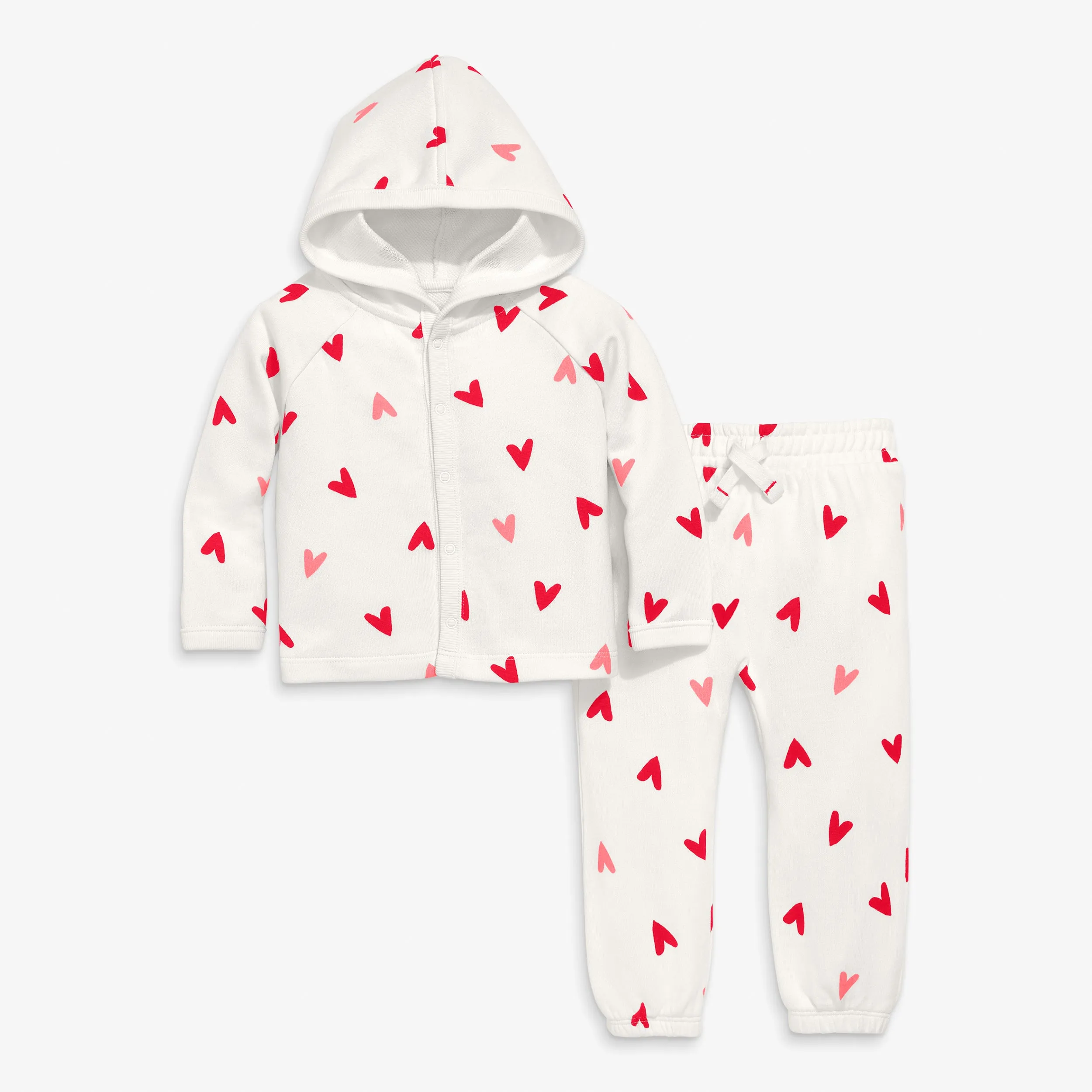 Baby snap jacket & pant set in mini hearts