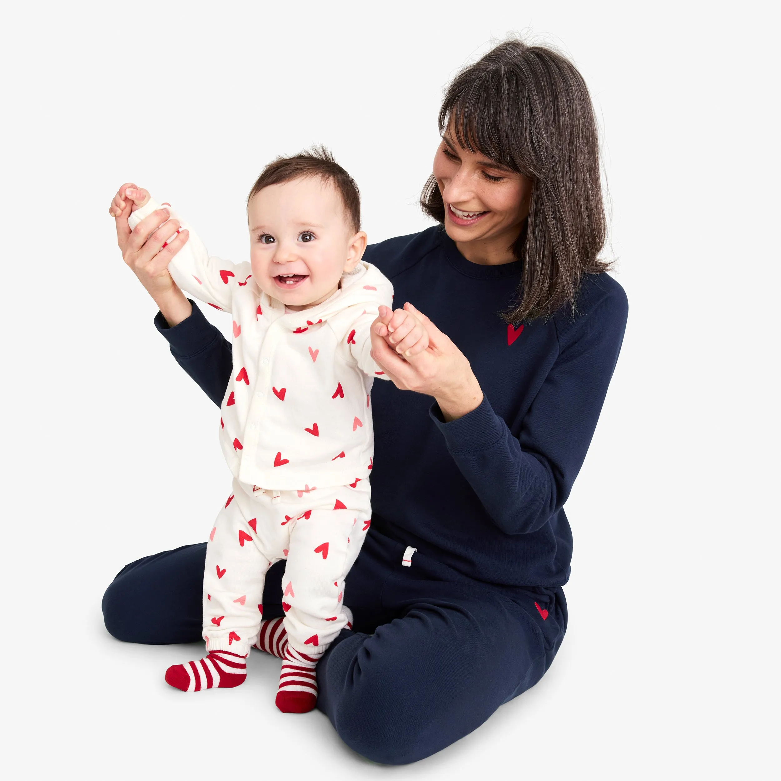 Baby snap jacket & pant set in mini hearts