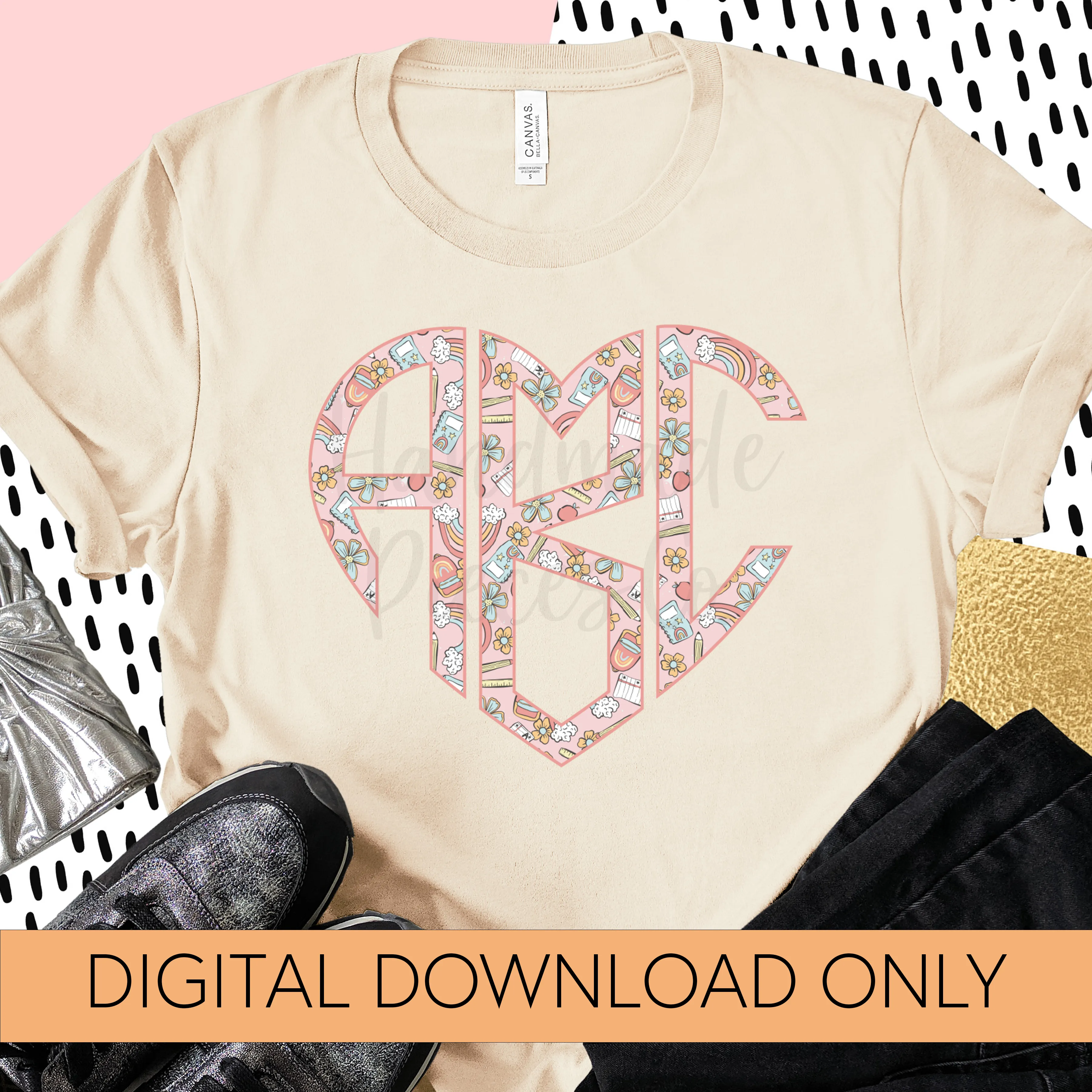 Back to School Monogram, Floral - Multiple Styles - Digital Download