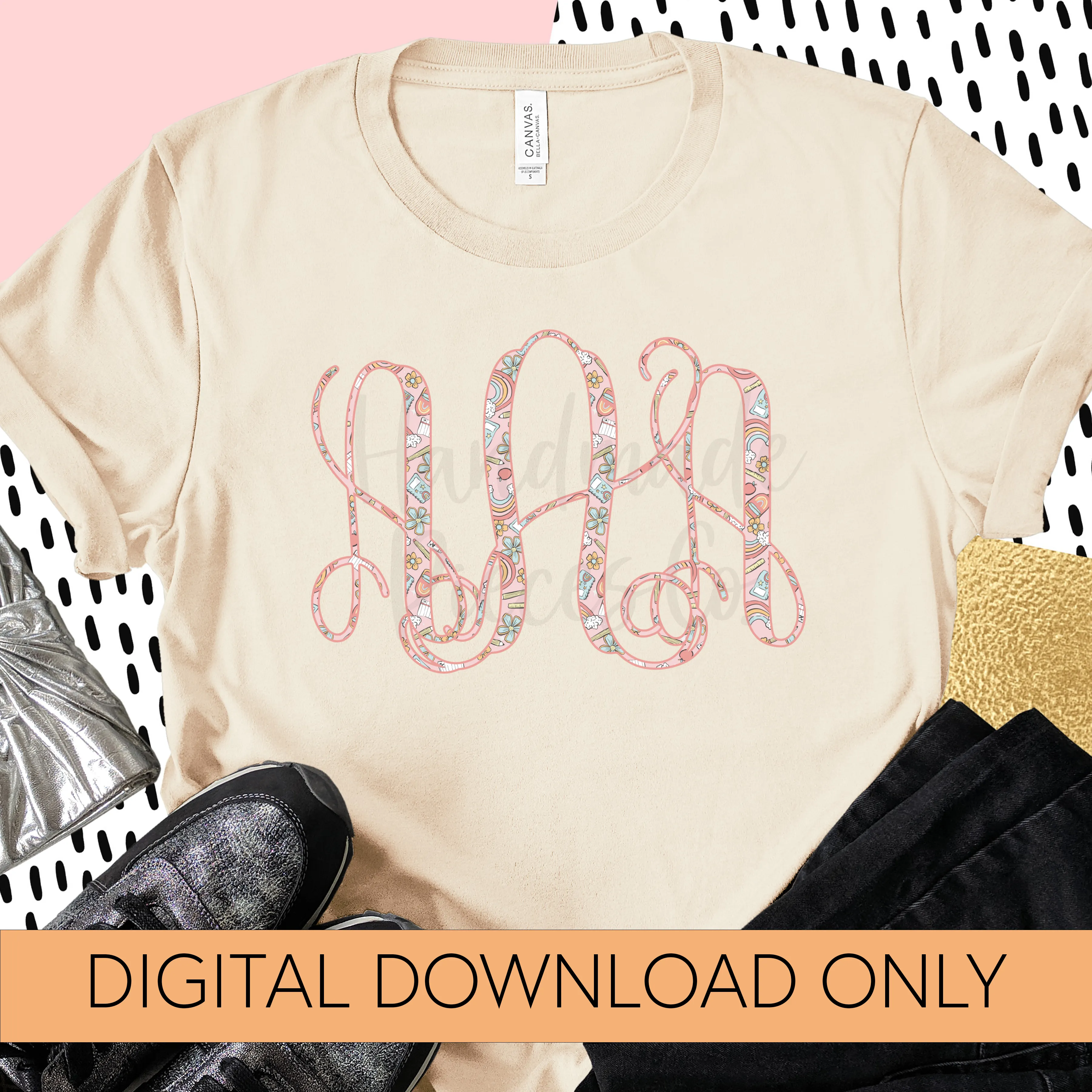 Back to School Monogram, Floral - Multiple Styles - Digital Download