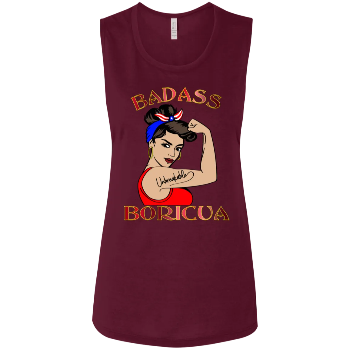 Badass Unbreakable Boricua Ladies' Flowy Muscle Tank