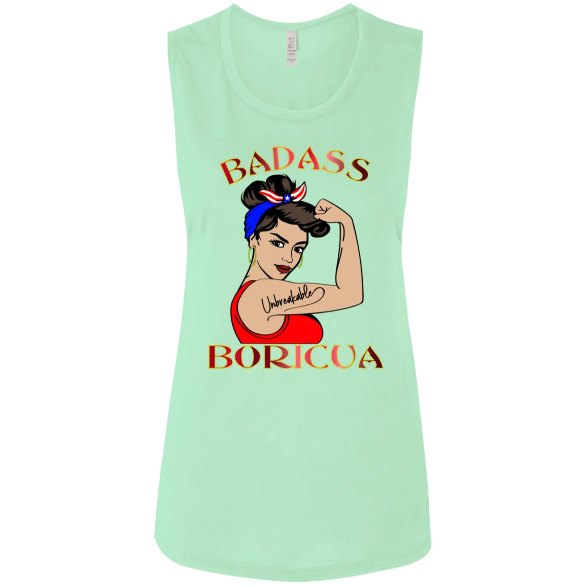 Badass Unbreakable Boricua Ladies' Flowy Muscle Tank