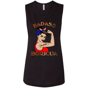 Badass Unbreakable Boricua Ladies' Flowy Muscle Tank