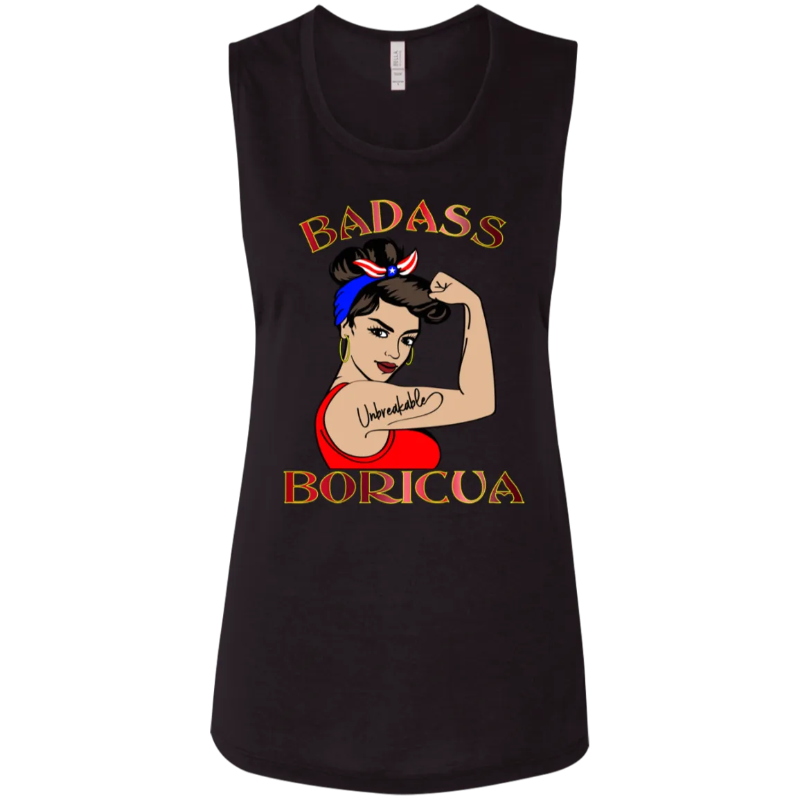 Badass Unbreakable Boricua Ladies' Flowy Muscle Tank