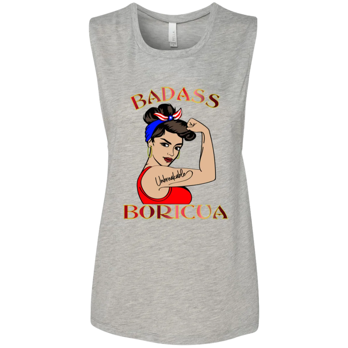 Badass Unbreakable Boricua Ladies' Flowy Muscle Tank