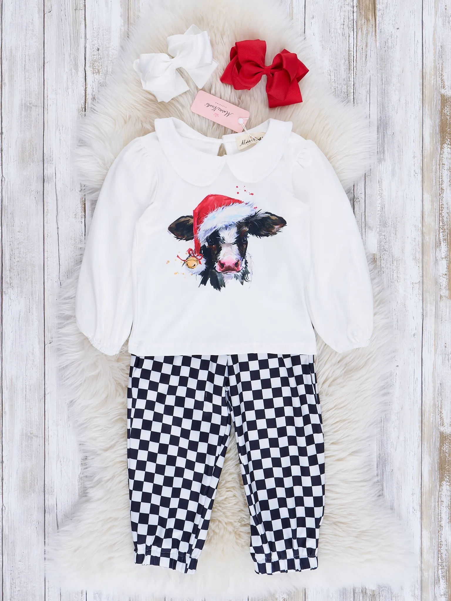 Black & White Checker Holiday Cow Outfit