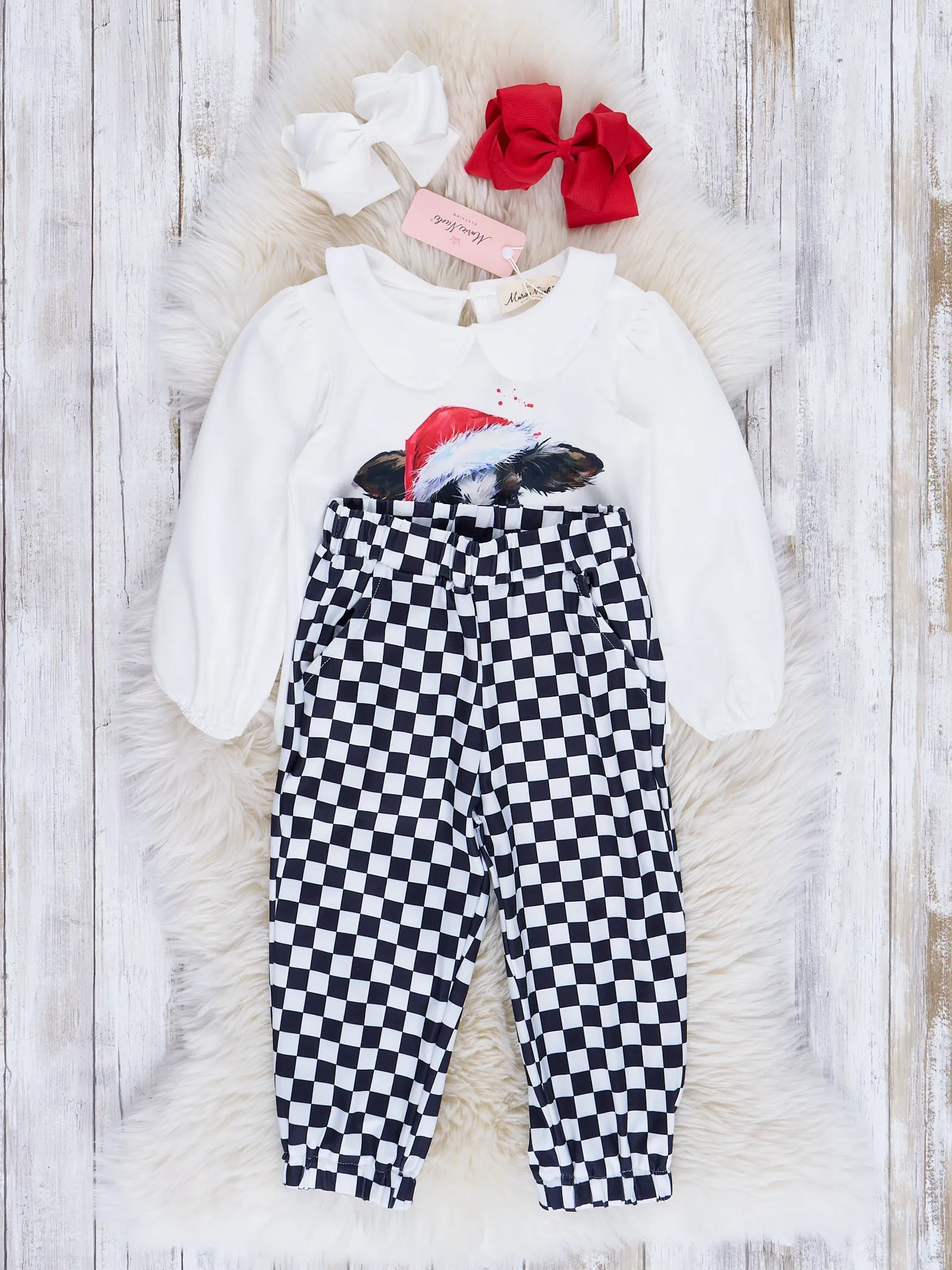 Black & White Checker Holiday Cow Outfit