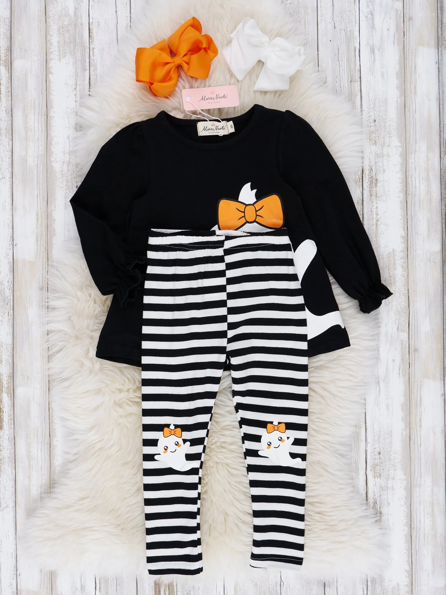 Black & White Stripe Friendly Ghost Outfit