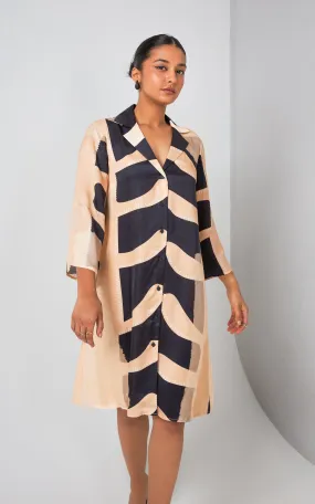 Black and Beige Abstract Print Shirt Dress