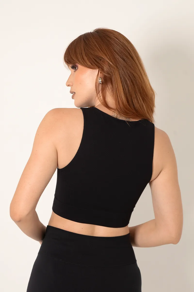 Black Essential Rib Crop Top