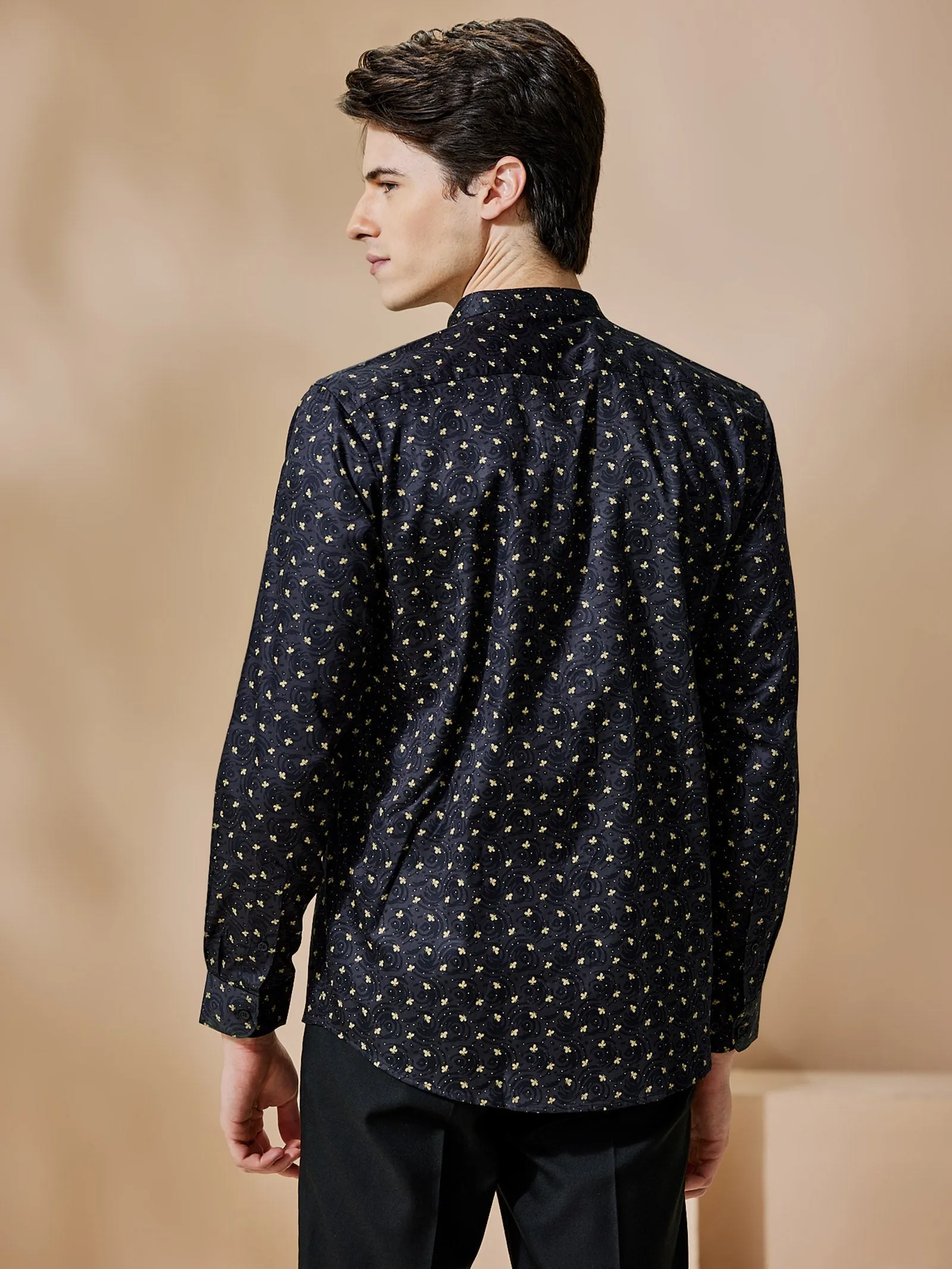 Black Printed Party Wear Shirt