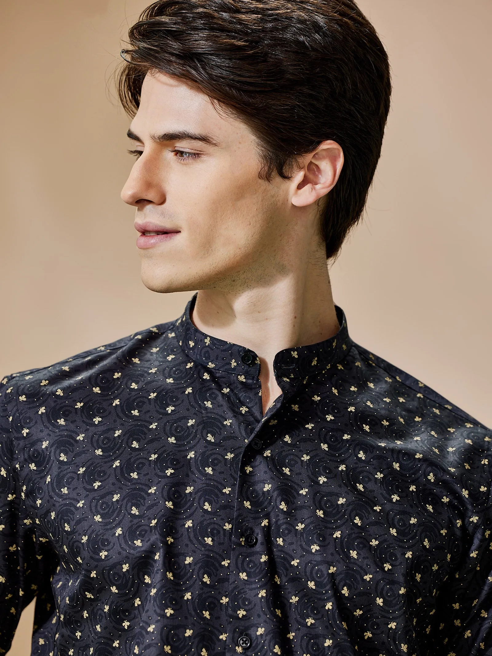 Black Printed Party Wear Shirt