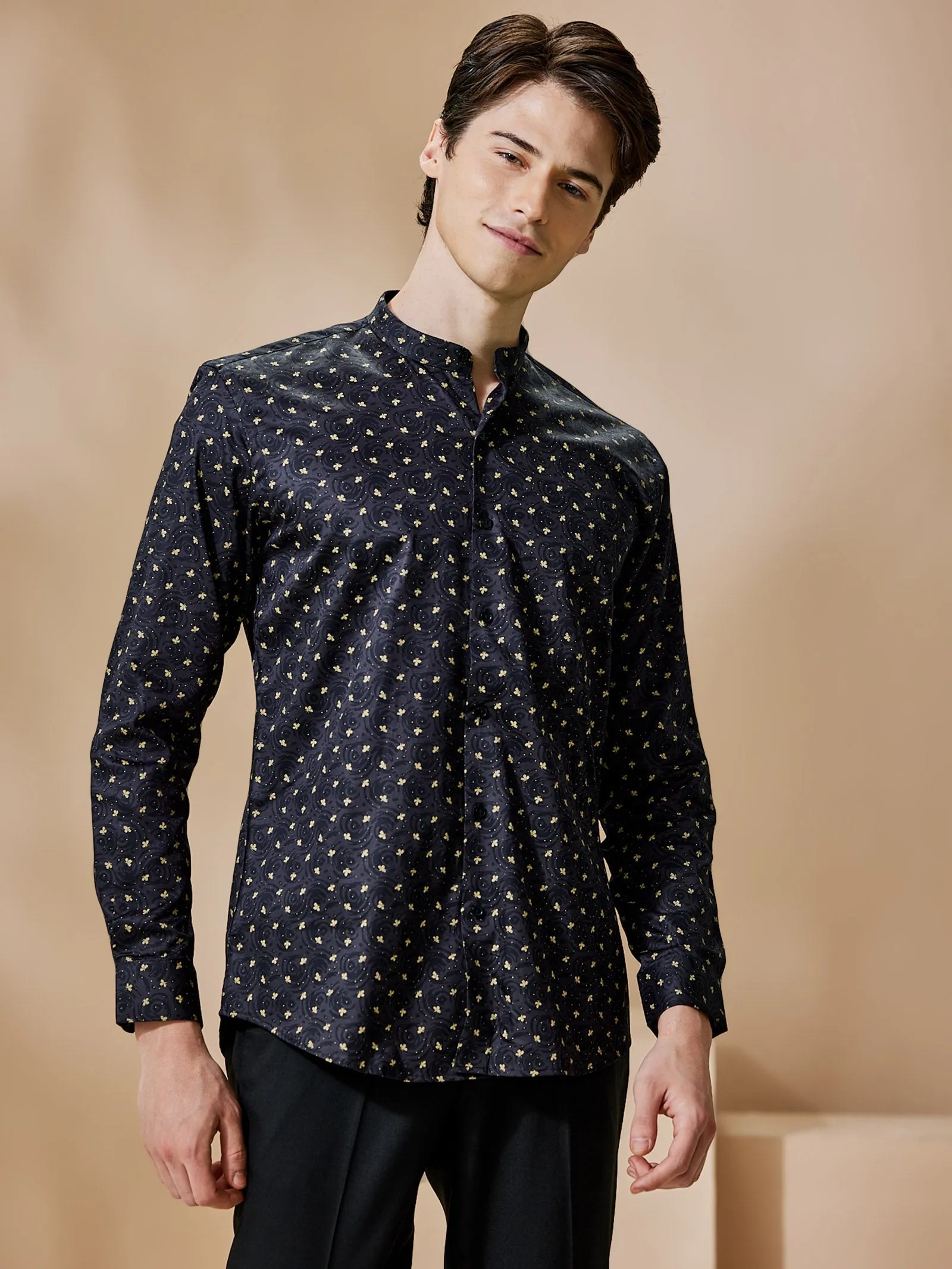 Black Printed Party Wear Shirt