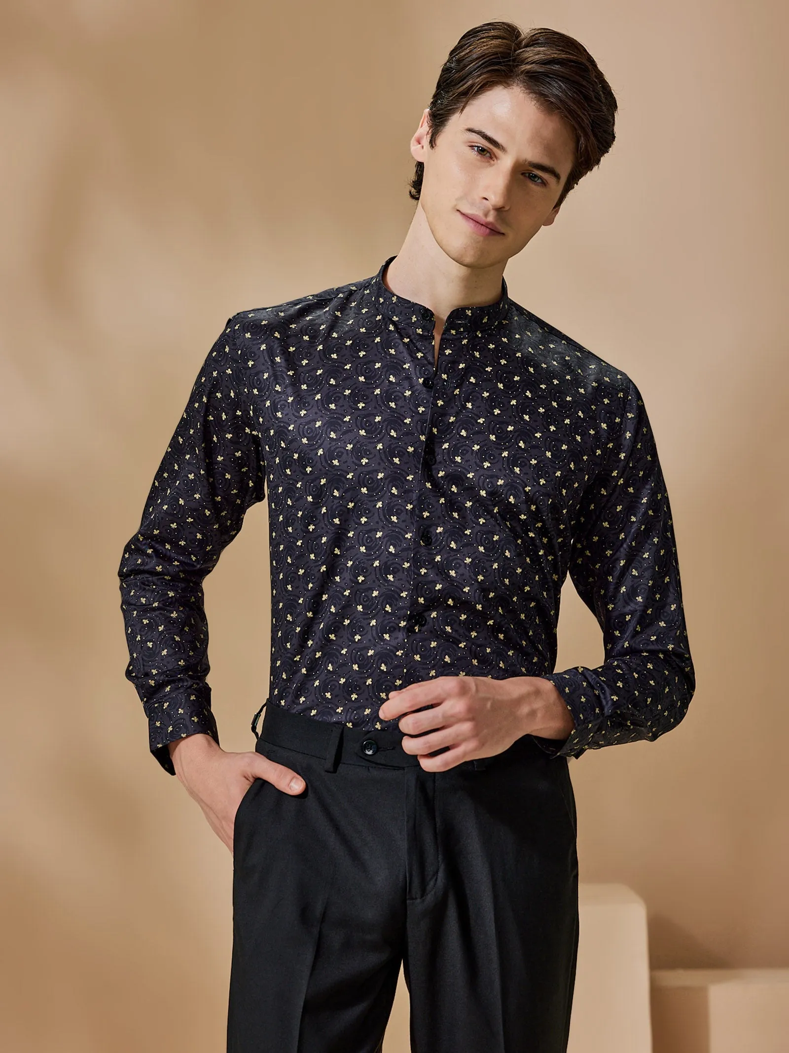 Black Printed Party Wear Shirt