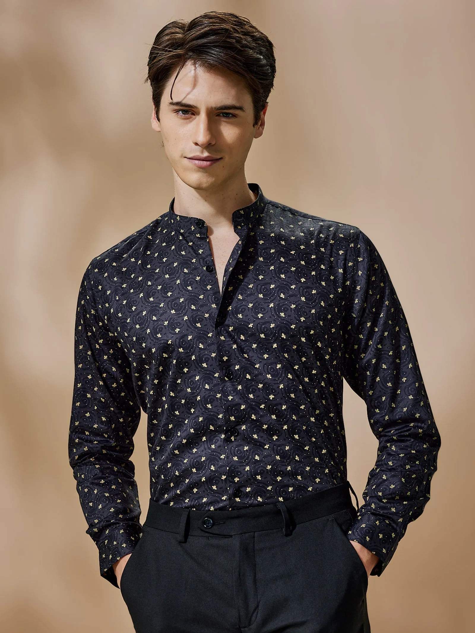 Black Printed Party Wear Shirt