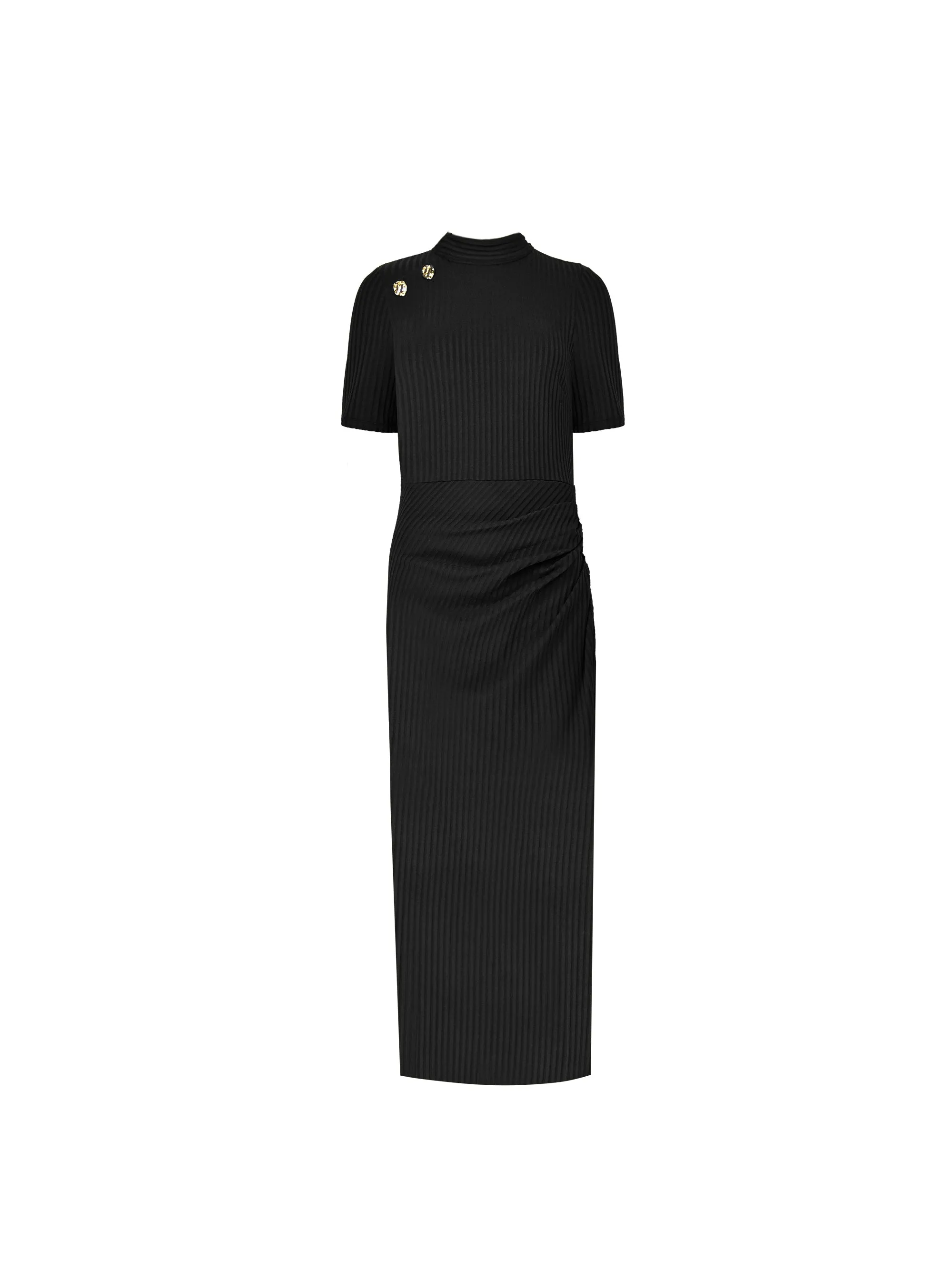 Black Ribbed Split Front Dress