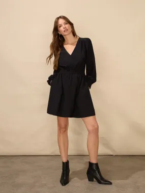 Black V-Neck Long Sleeved Short Dress