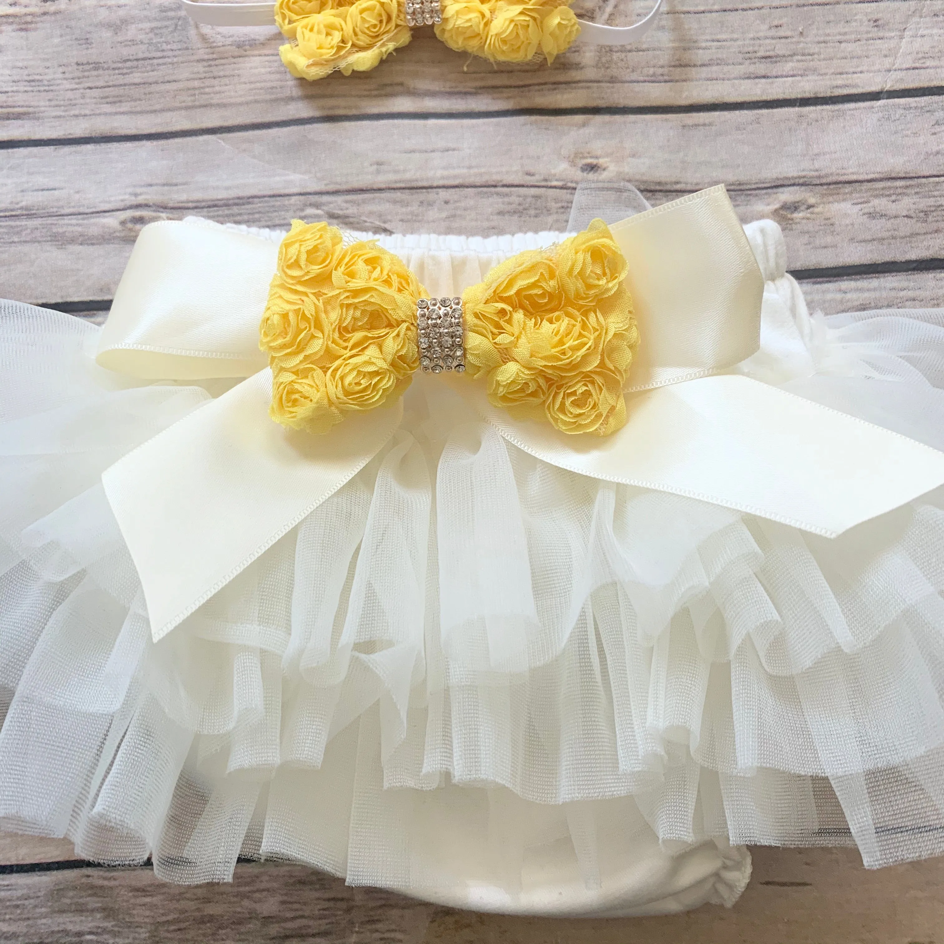 Bloomers/headband set - ivory/yellow