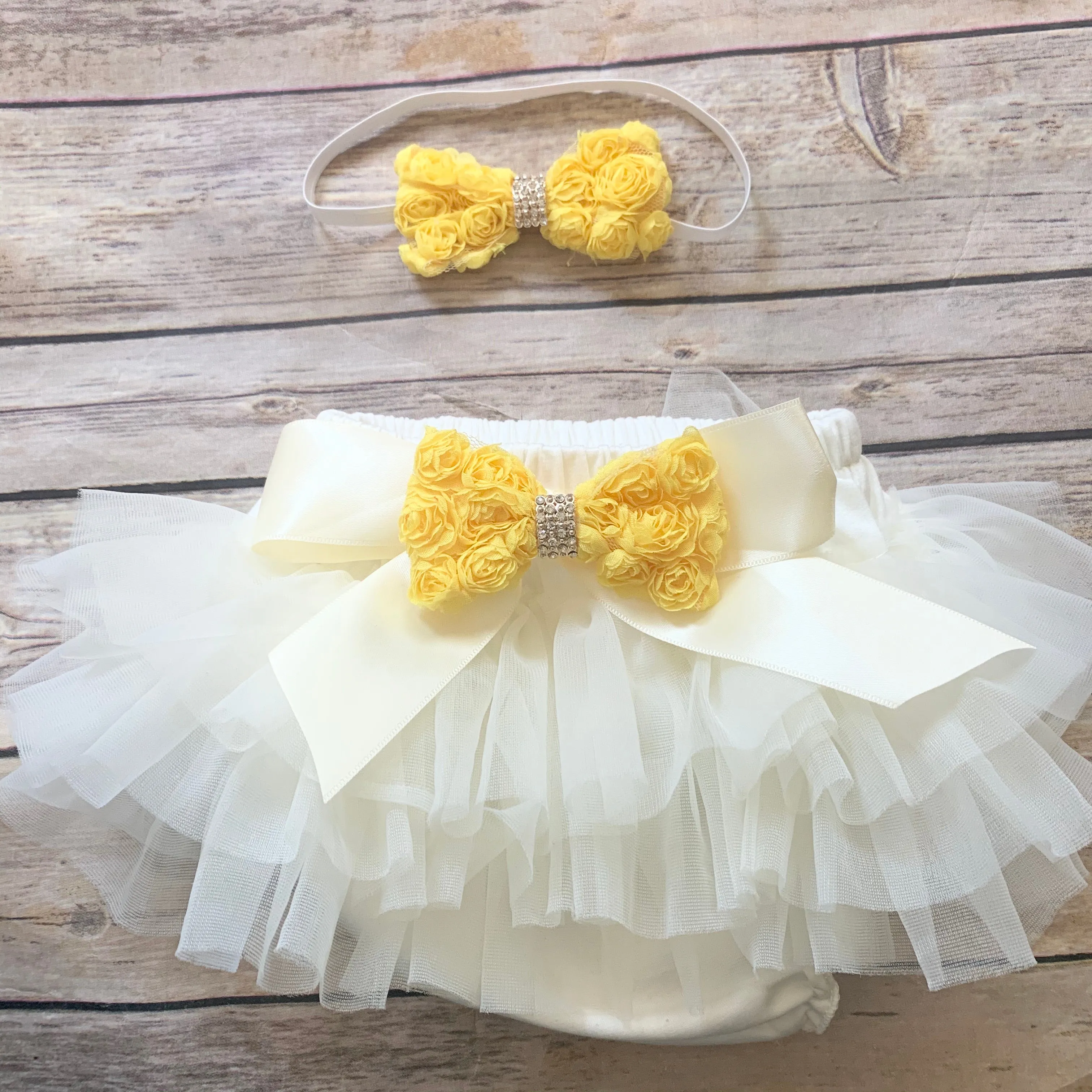 Bloomers/headband set - ivory/yellow