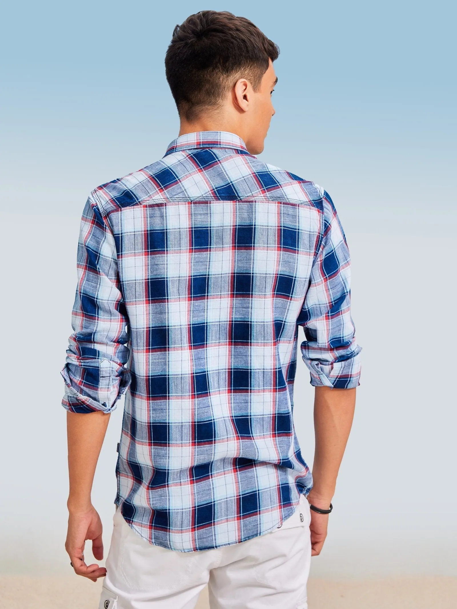 Blue Checked Denim Shirt