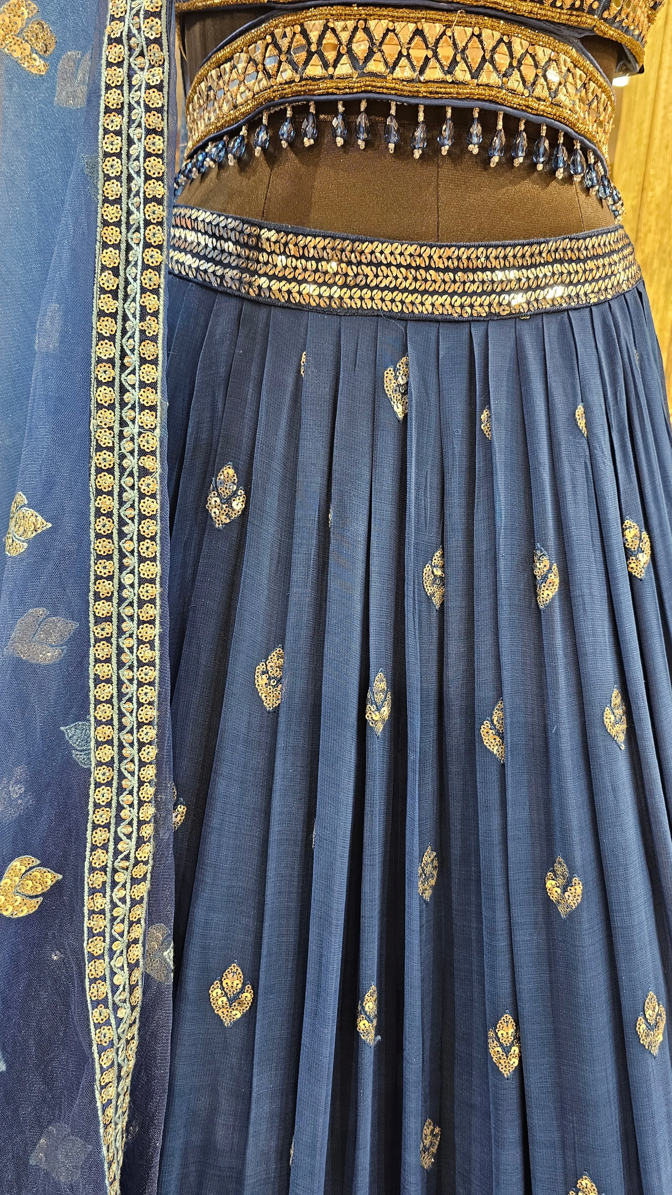 Blue Georgette Lehenga Choli With Mirror, Zari, and Sequins Work.