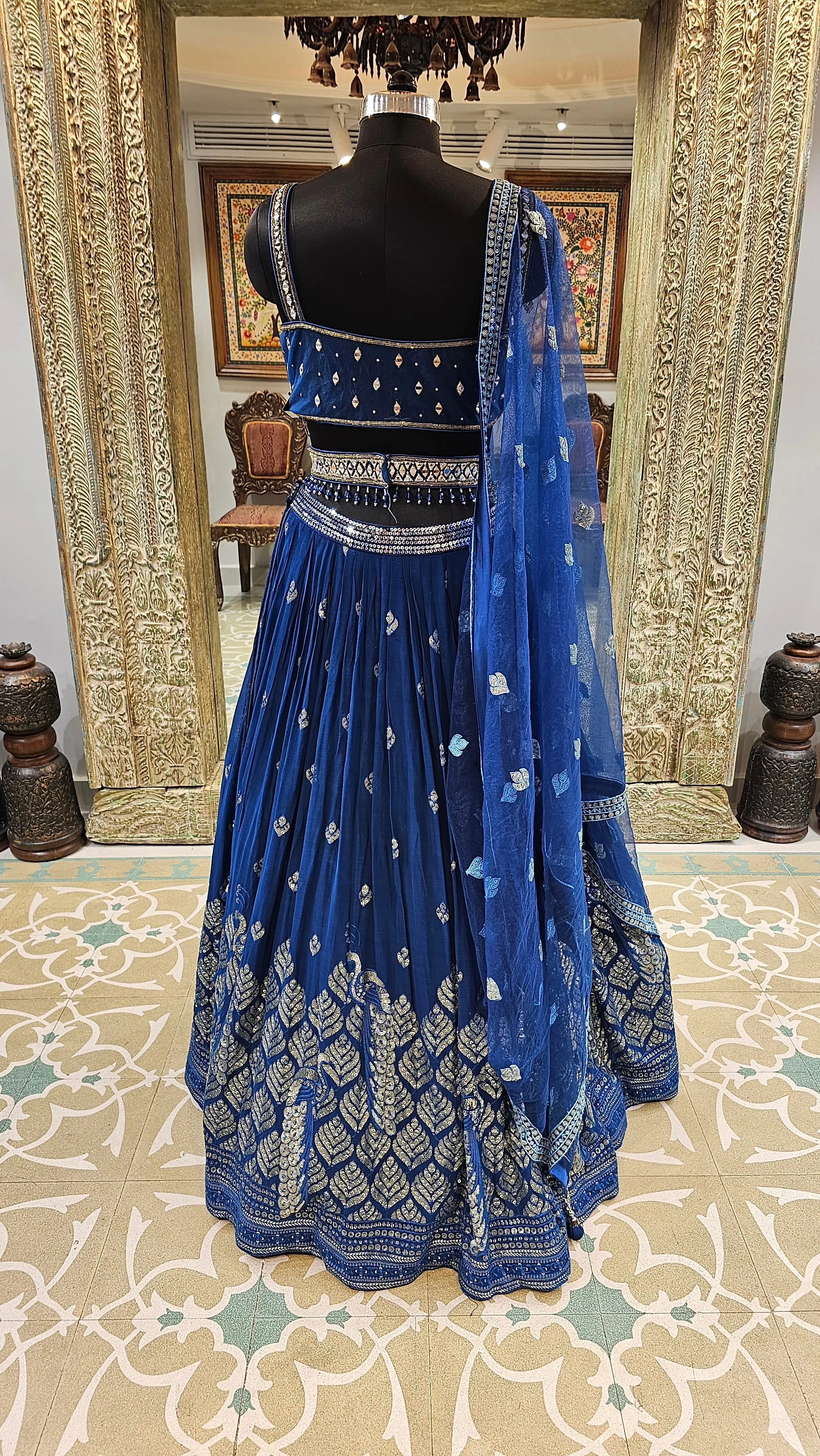 Blue Georgette Lehenga Choli With Mirror, Zari, and Sequins Work.