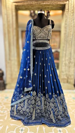 Blue Georgette Lehenga Choli With Mirror, Zari, and Sequins Work.