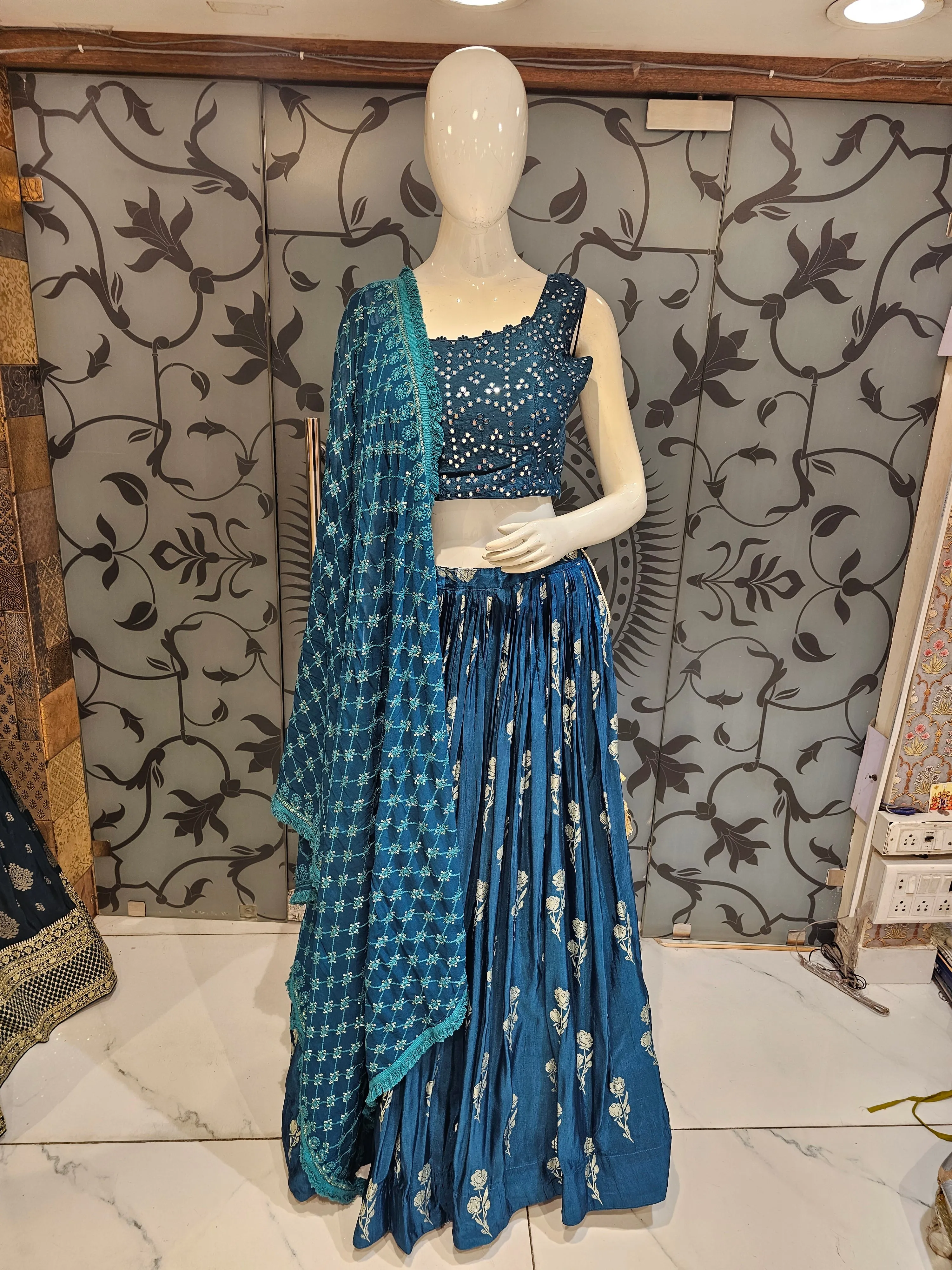 Blue Lehenga Choli with Hand Embroidery