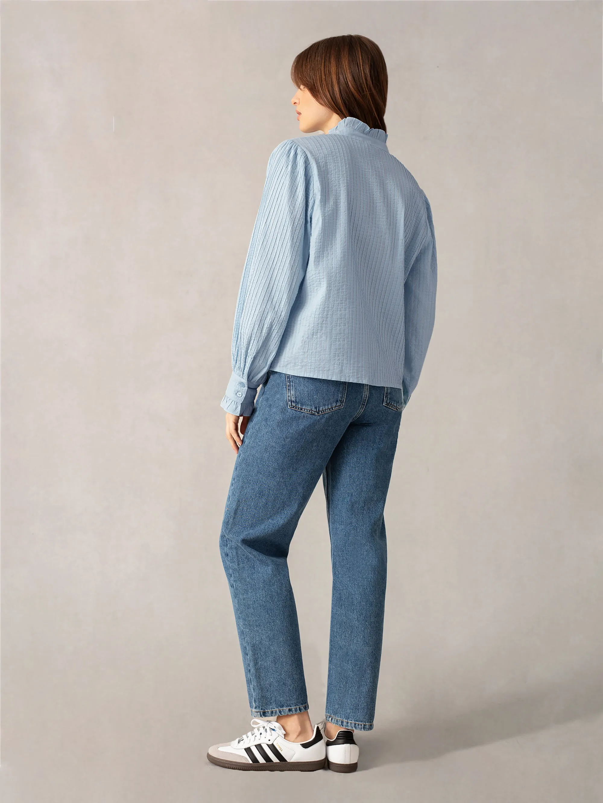 Blue Pintuck Blouse