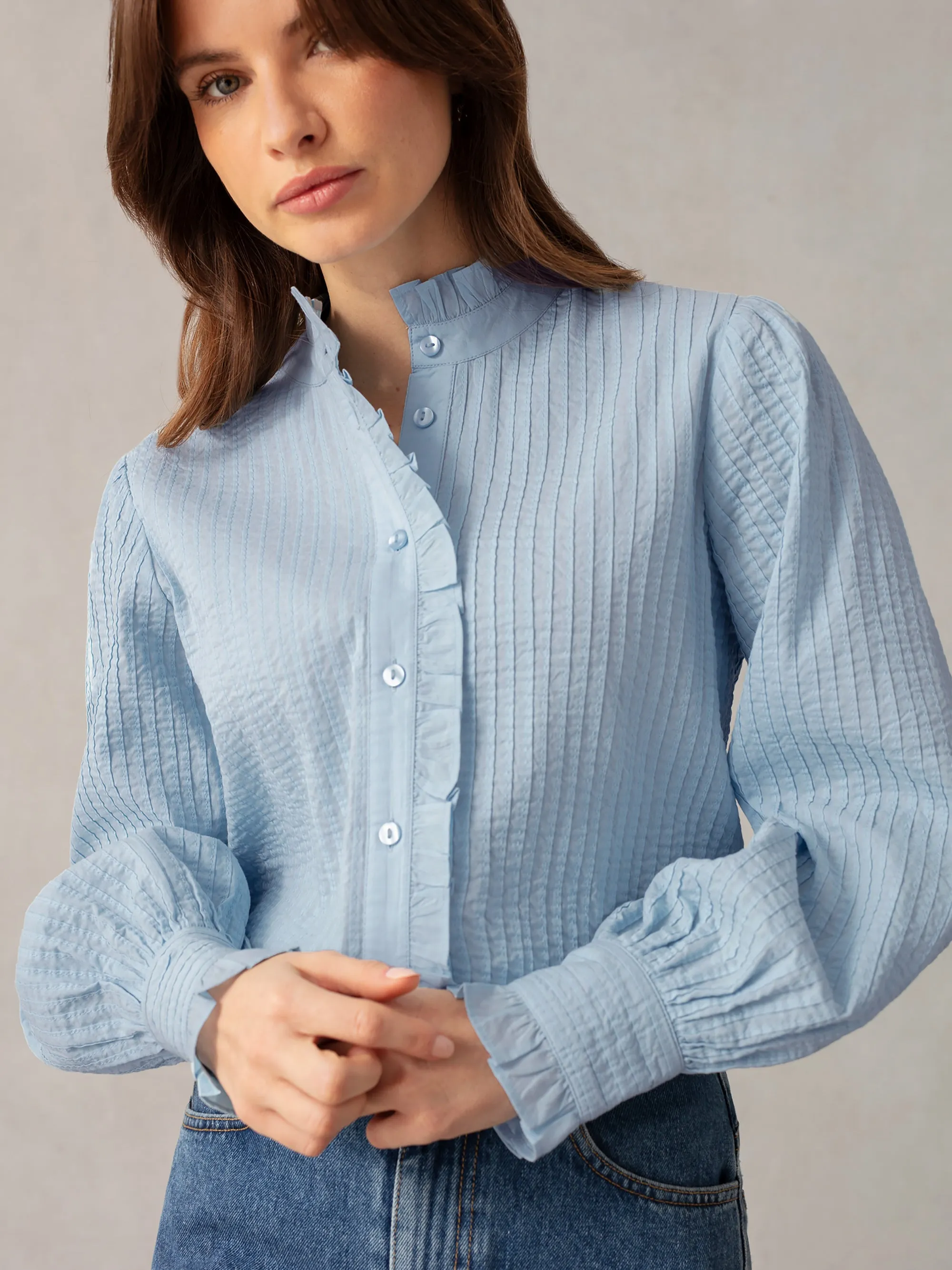 Blue Pintuck Blouse