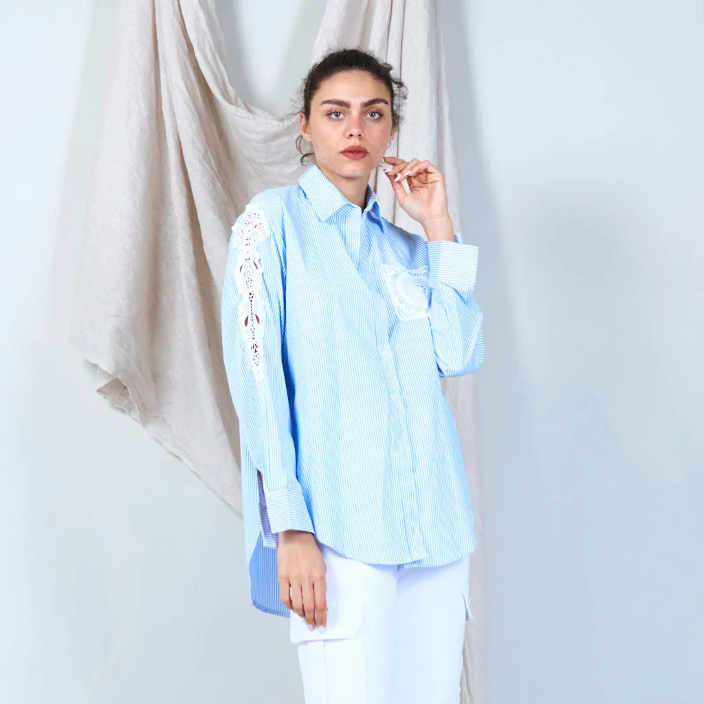 Boho-chic lace accented striped shirt wholesale