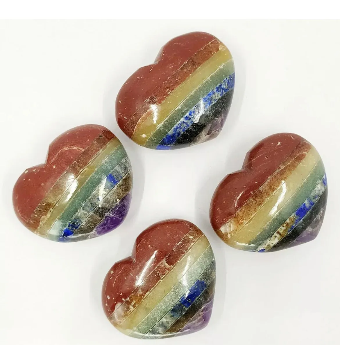 Bonded Gemstone Chakra Puffy Hearts 2 Inch Pocket Hearts