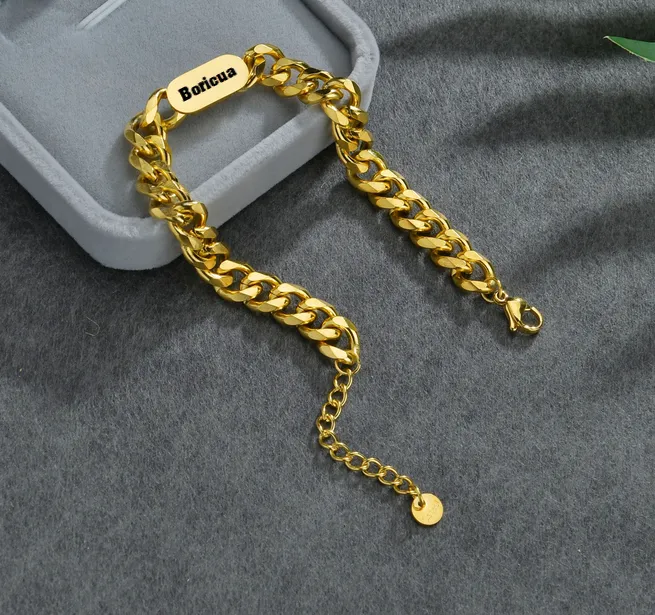 Boricua Gold Adjustable Length Cuban Chain Bracelet