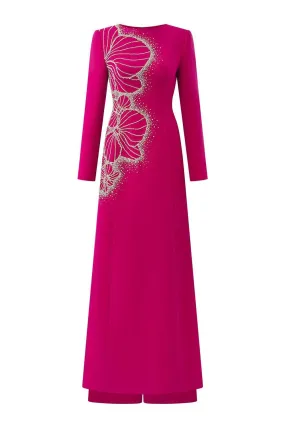 Brillz A-line Square Shoulder Velvet Satin Floor Length Ao Dai