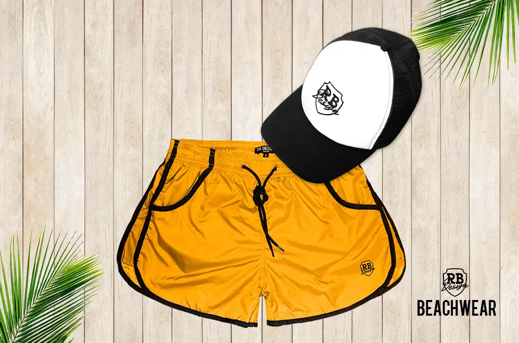 Bundle Yellow Mens Swimming Shorts   Black and White Hat BW02YBW