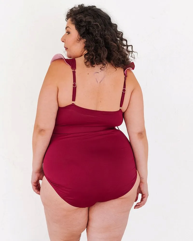 Burgundy Ruffle One-Piece