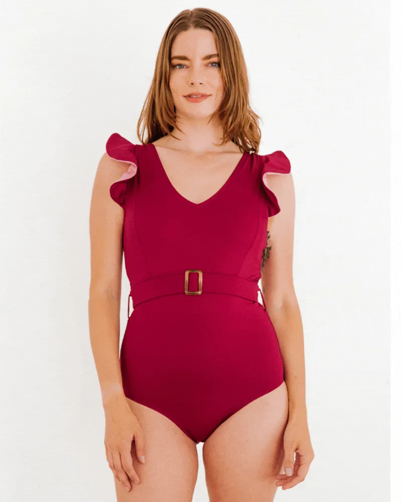 Burgundy Ruffle One-Piece