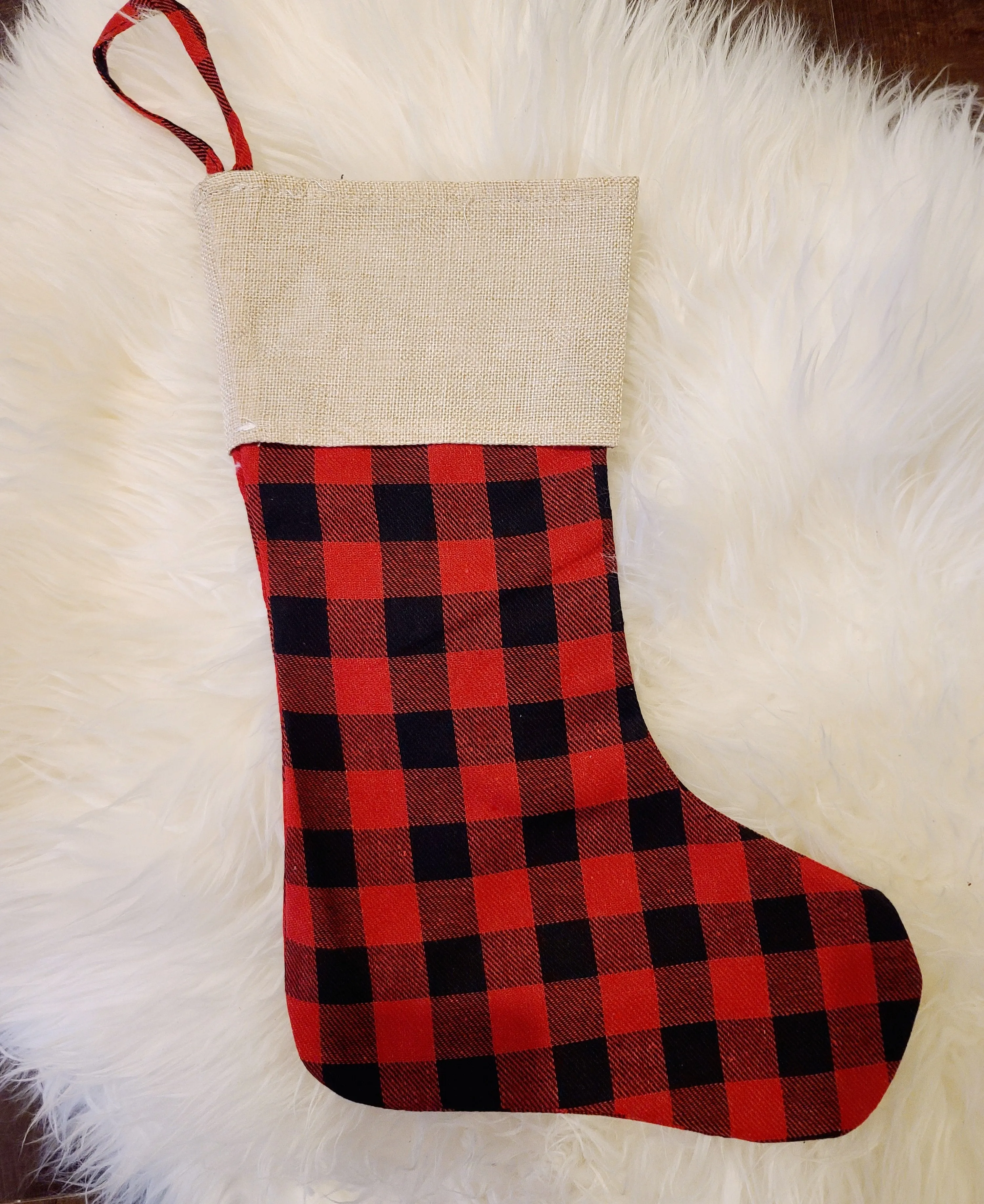 Burlap with Plaid Stockings - PRE-ORDER