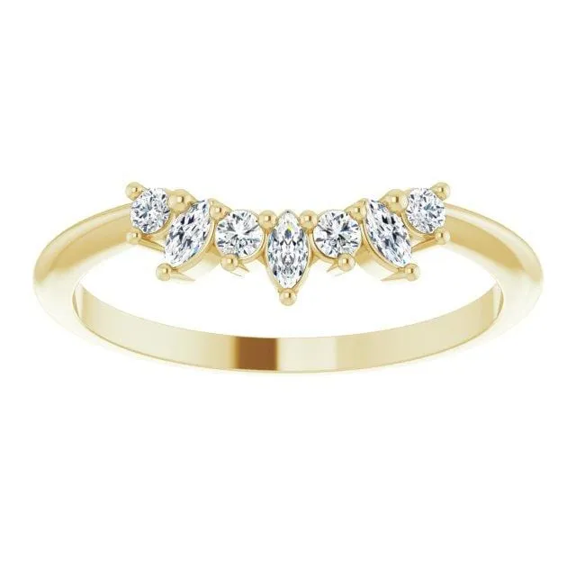 Camilla Band- Graduated Diamond, Moissanite or White Sapphire Curved Contoured Crown Stacking Wedding Ring