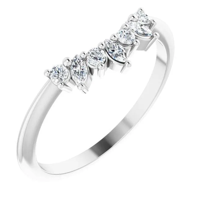 Camilla Band- Graduated Diamond, Moissanite or White Sapphire Curved Contoured Crown Stacking Wedding Ring