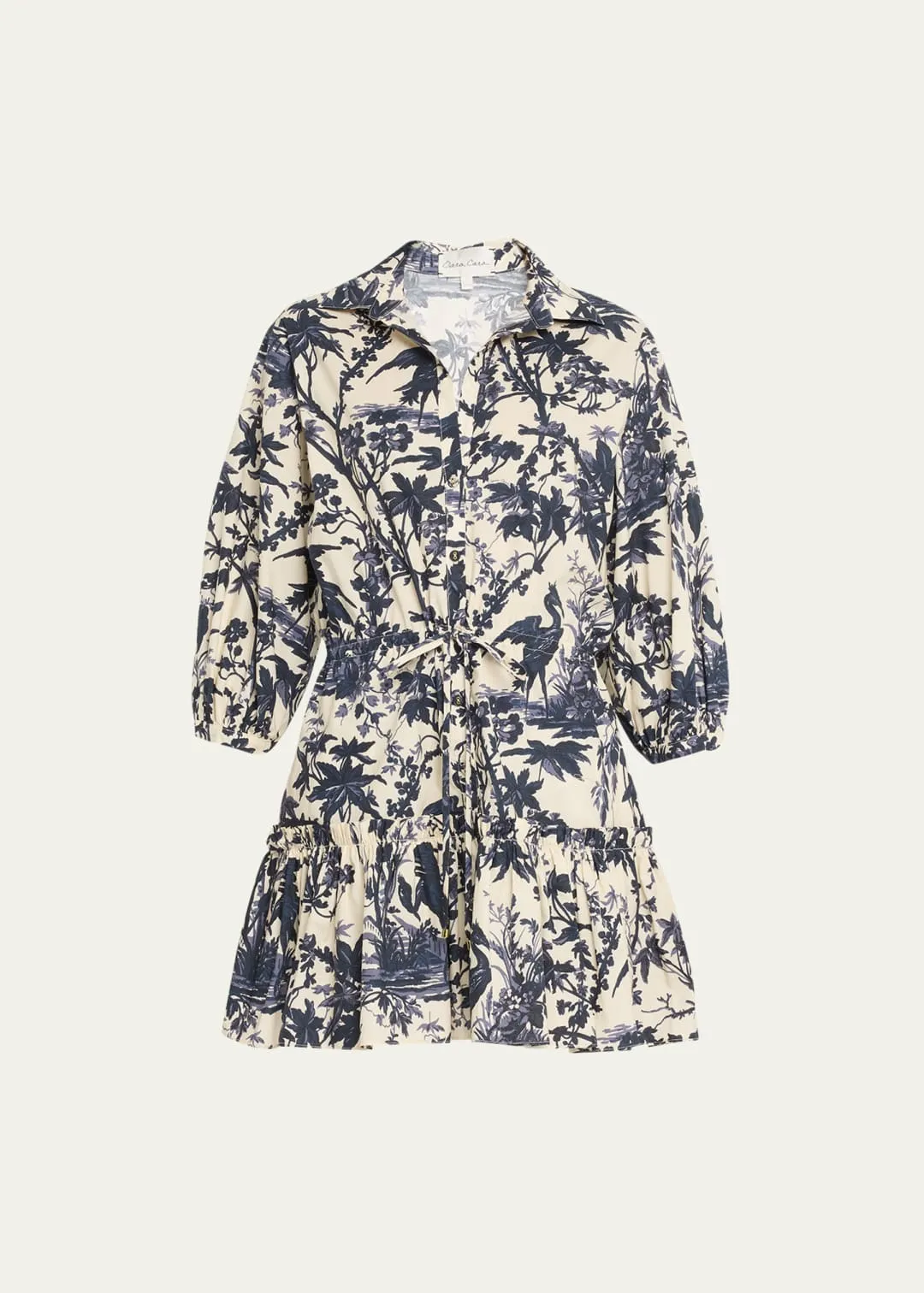 Cara Cara Robin Puff-Sleeve Floral Poplin Mini Dress