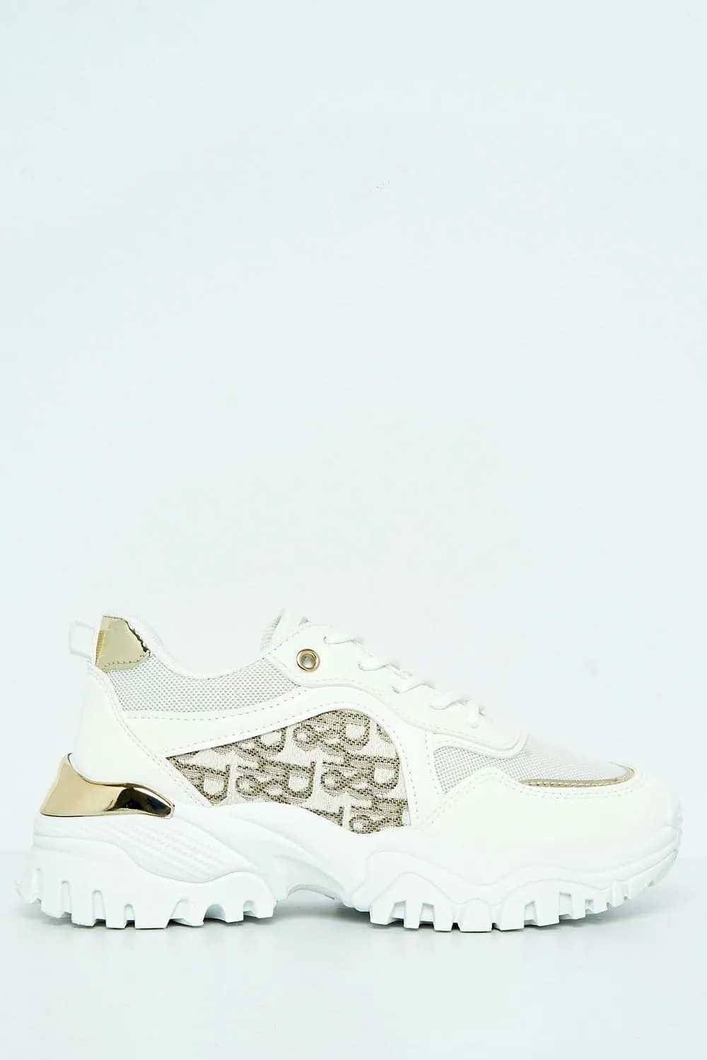 Castelo Knit & Text Detail Chunky Trainer in White