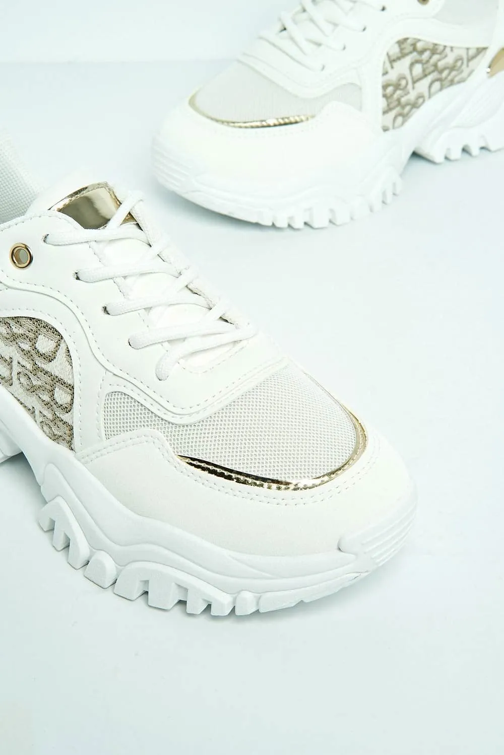 Castelo Knit & Text Detail Chunky Trainer in White