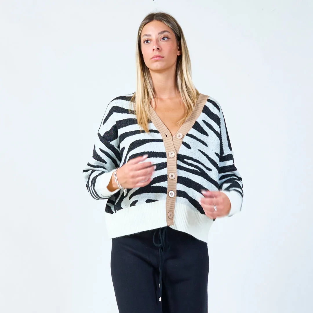 Chic zebra print cardigan wholesale