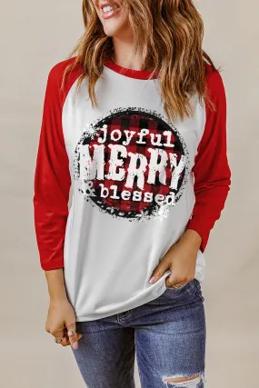 Christmas Sweatshirts Joyful Merry & Blessed Christmas Holiday Graphic Tees Tops